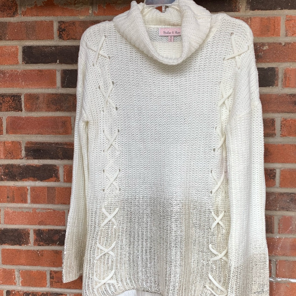 Harlow & Rose cowl neck shimmery sweater, …